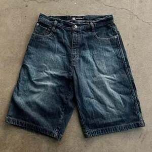 Y2K Buckly Bay Baggy Denim Jean Shorts Size 34 Dark Wash Skate Hip Hop